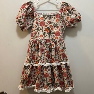 Love & Grow Floral Puff Sleeve Kids Dress with Matching Shorts Size 5Y